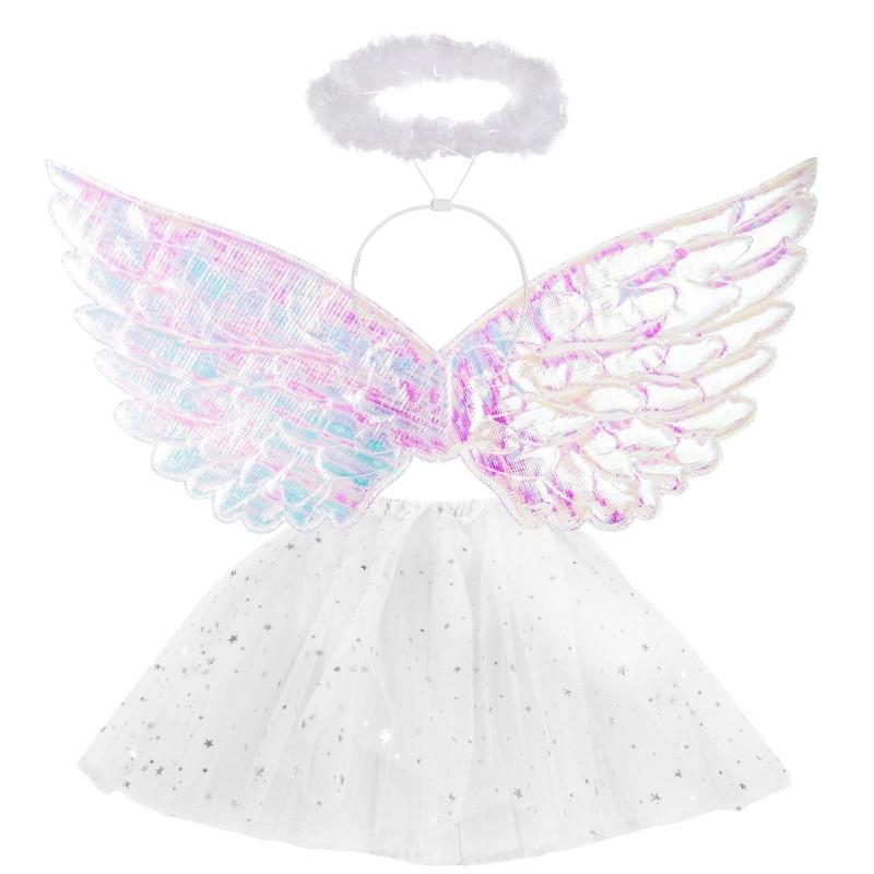 Strój Aniołek z Tutu Skrzydełkami Metalicznymi i Opaską
