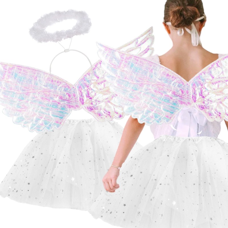 Strój Aniołek z Tutu Skrzydełkami Metalicznymi i Opaską