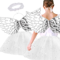 Strój Aniołek z Tutu Skrzydełkami Metalicznymi i Opaską