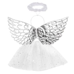 Strój Aniołek z Tutu Skrzydełkami Metalicznymi i Opaską