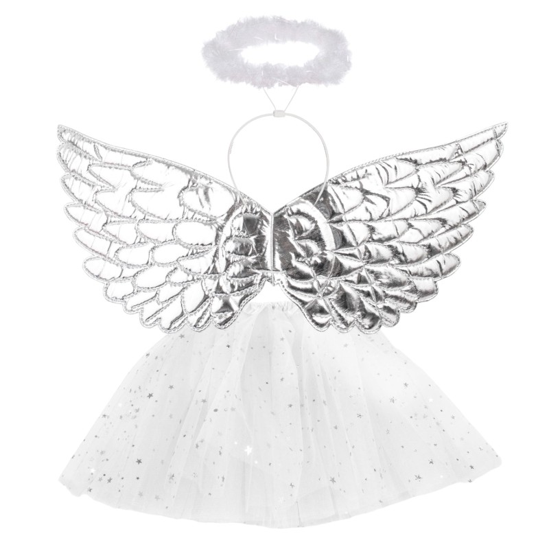 Strój Aniołek z Tutu Skrzydełkami Metalicznymi i Opaską
