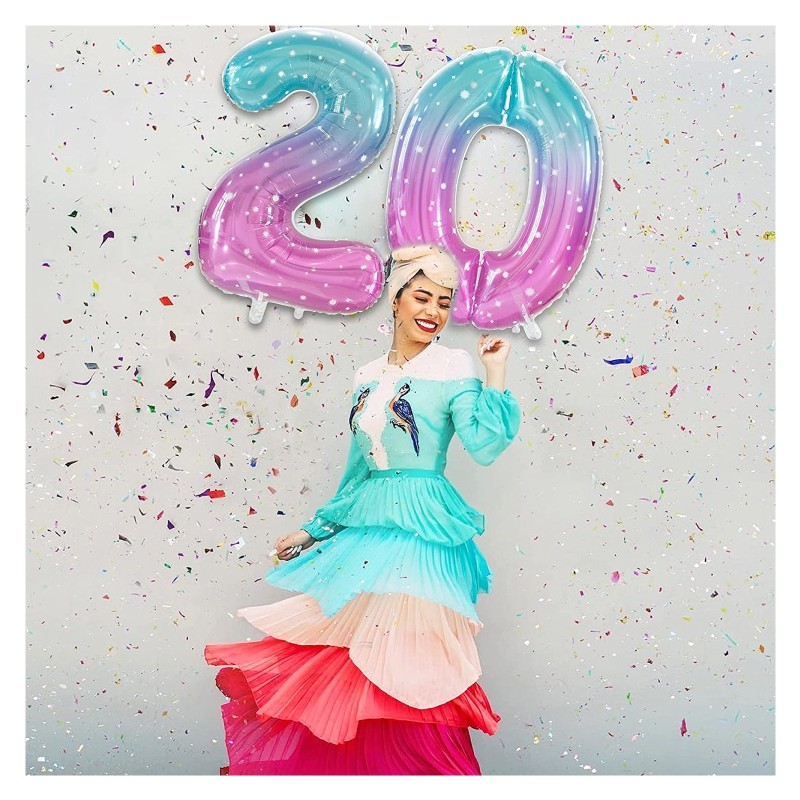 Balon różowo niebieski w gwiazdki cyfra 80cm