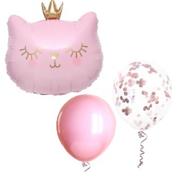 Cyfra 100cm. Zestaw balony Kotek różowy