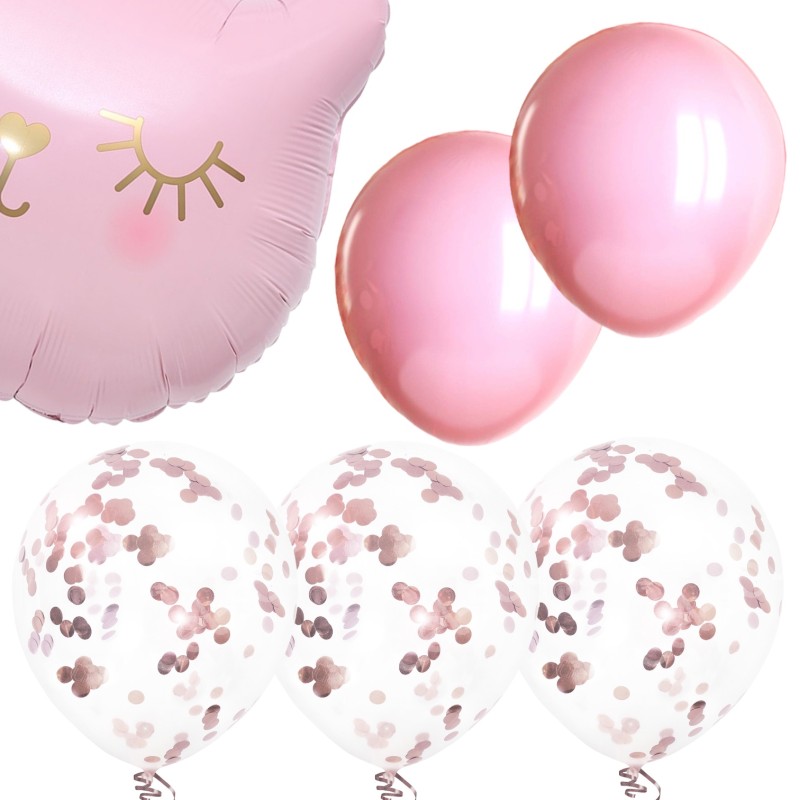 Cyfra 100cm. Zestaw balony Kotek różowy
