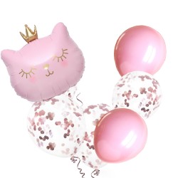 Cyfra 100cm. Zestaw balony Kotek różowy