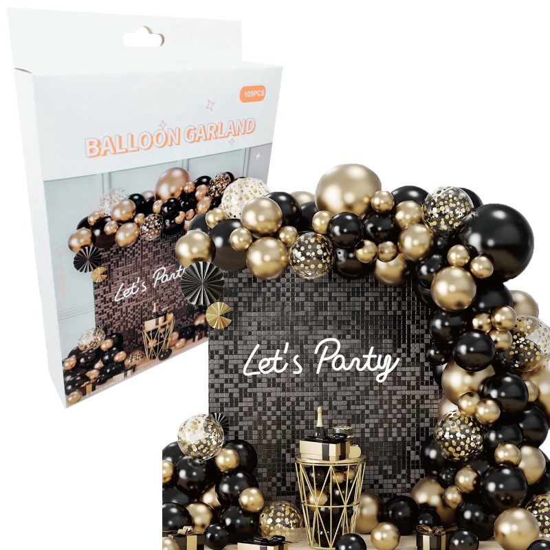 Czarno złota Girlanda balonowa 109 balonów