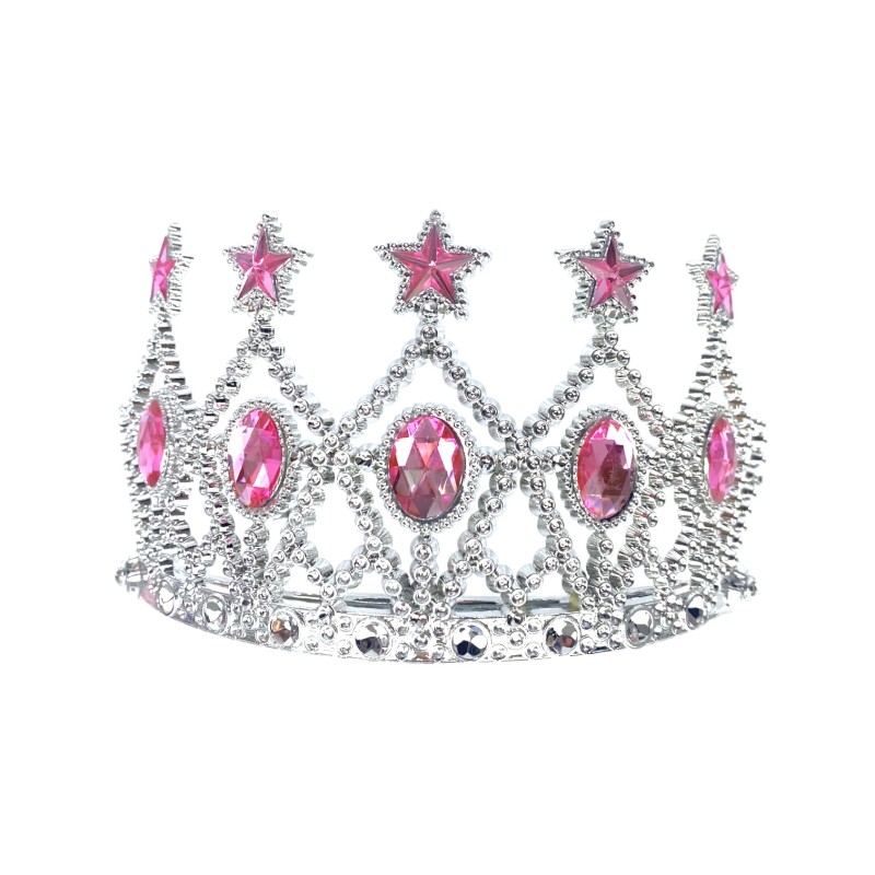Srebrna korona Diadem Księżniczki różowe kryształki Aurora