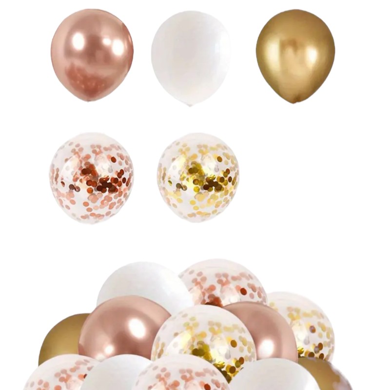 Bukiet Zestaw balonów BOHO konfetti złote rose gold 18 szt.