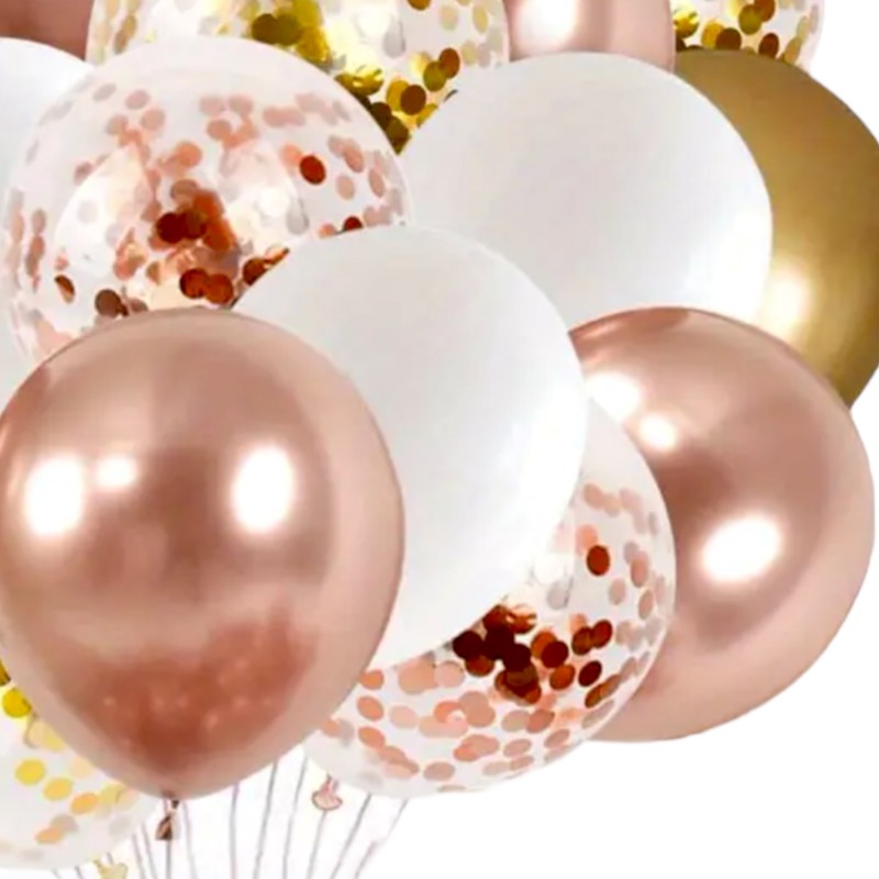 Bukiet Zestaw balonów BOHO konfetti złote rose gold 18 szt.