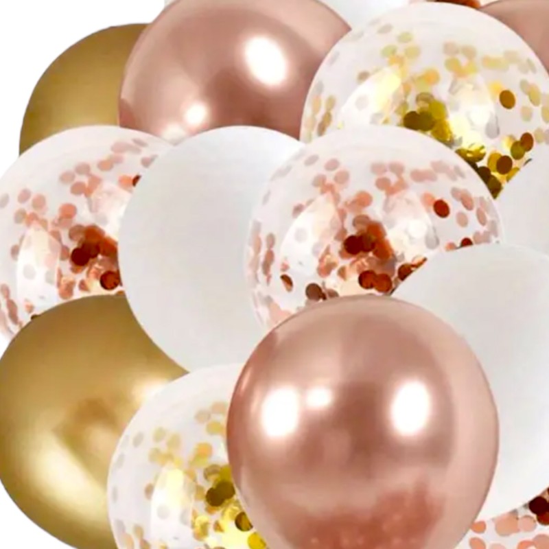 Bukiet Zestaw balonów BOHO konfetti złote rose gold 18 szt.