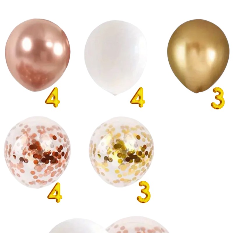Bukiet Zestaw balonów BOHO konfetti złote rose gold 18 szt.