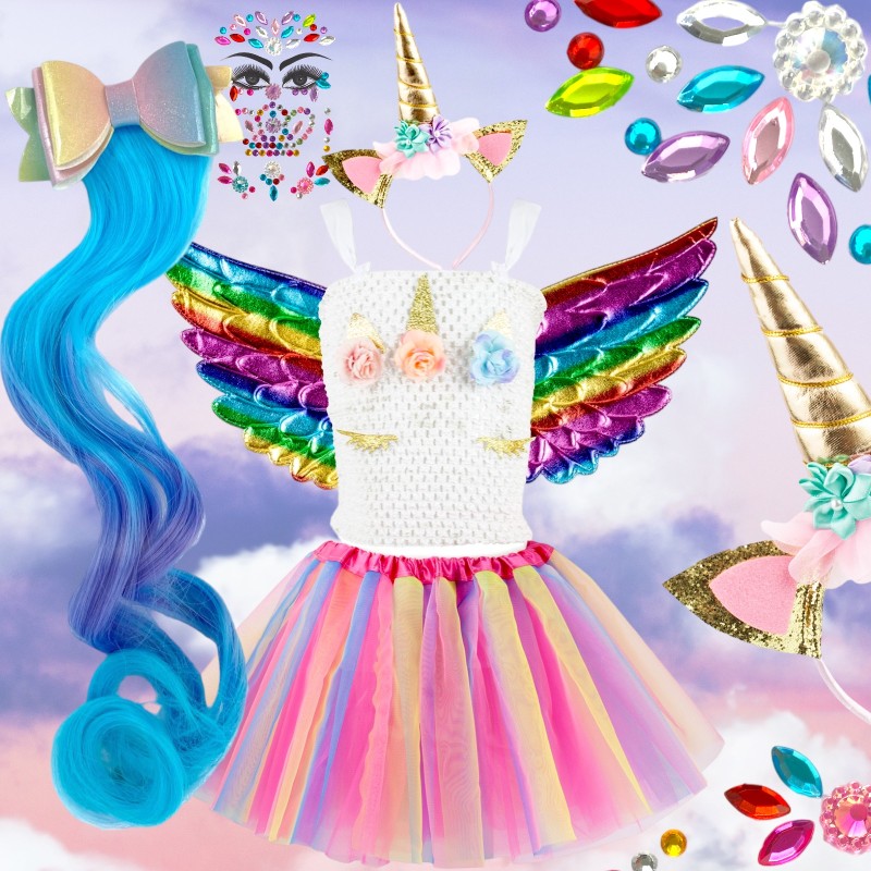 Strój Przebranie Jednorożec Pegaz Sukienka zestaw opaska 