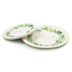 IHS Papierowy talerzyk 18cm 8szt. Pierwsza Komunia liście