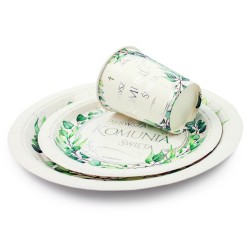 IHS Papierowy talerzyk 18cm 8szt. Pierwsza Komunia liście