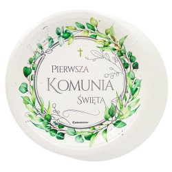 IHS Papierowy talerzyk 23cm 6szt. Pierwsza Komunia liście