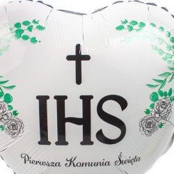 IHS Balon Foliowy Pierwsza Komunia serce listki