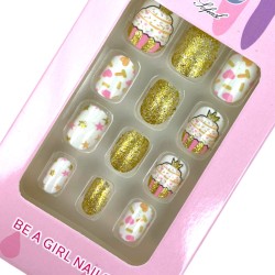 Paznokcie samoprzylepne różowe z brokatem dla dziecka ciasteczka