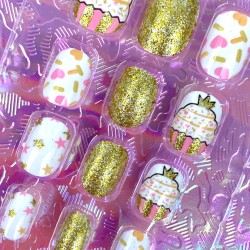 Paznokcie samoprzylepne różowe z brokatem dla dziecka ciasteczka