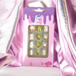 Paznokcie samoprzylepne różowe z brokatem dla dziecka ciasteczka