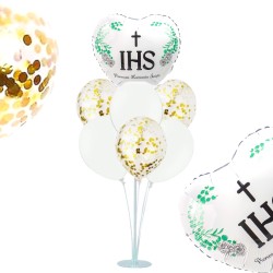 Stojak z balonami balony Komunia Święta serce IHS