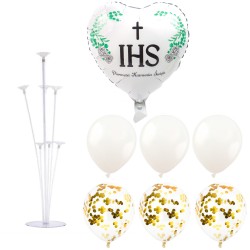 Stojak z balonami balony Komunia Święta serce IHS