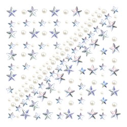 Naklejki srebrne HOLO kryształki i perły FaceGem HQ