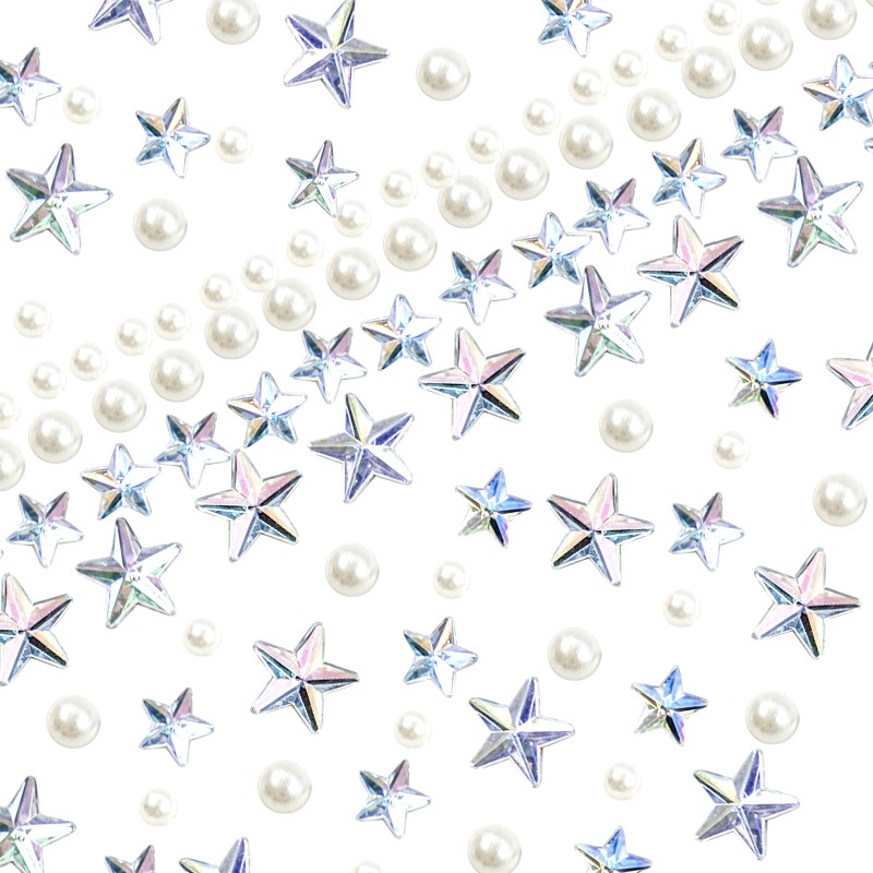 Naklejki srebrne HOLO kryształki i perły FaceGem HQ