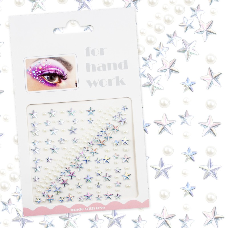 Naklejki srebrne HOLO kryształki i perły FaceGem HQ