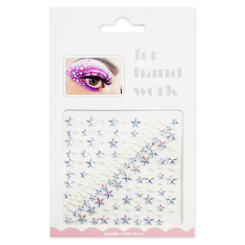 Naklejki srebrne HOLO kryształki i perły FaceGem HQ