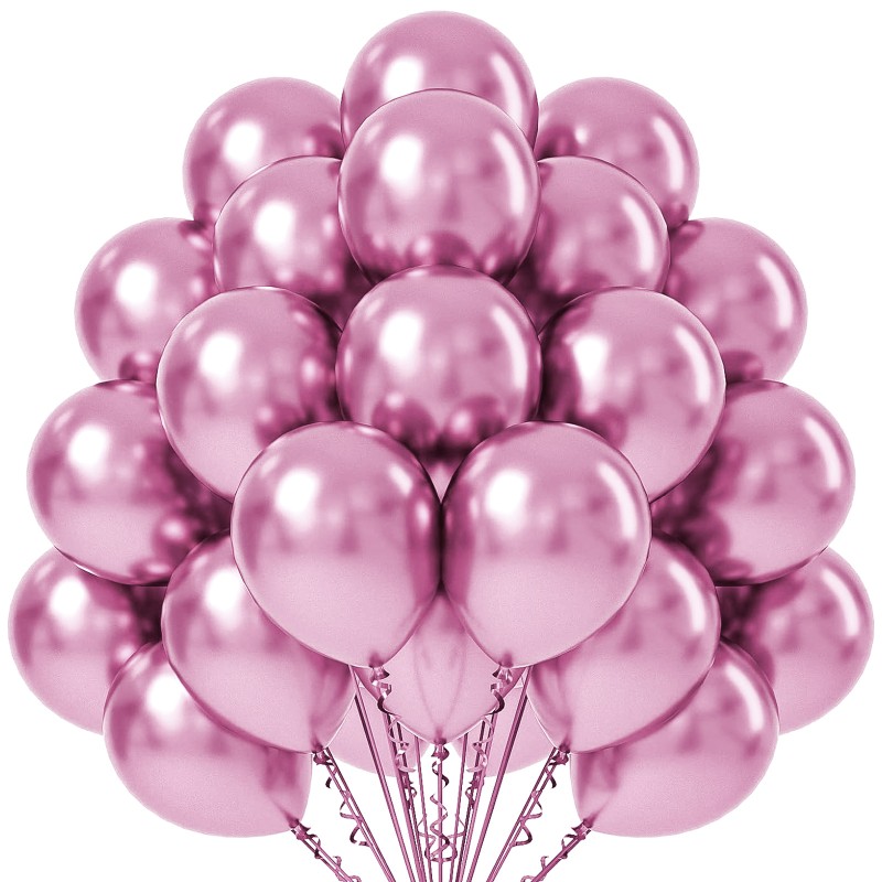 Balony lateksowe 12" metaliczne chrom Róż 30cm baby pink