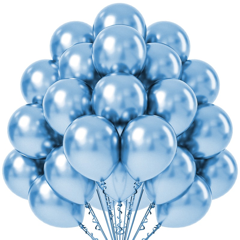 Balony lateksowe 12" metaliczne chrom Niebieskie 30cm baby blue