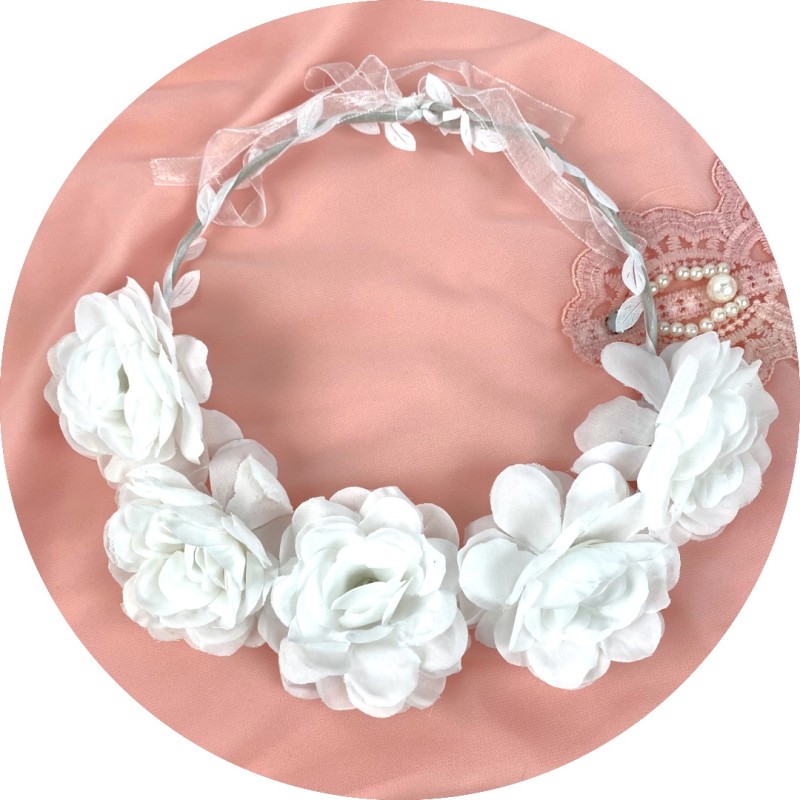 Biały Wianek komunijny WESELNY Sesja zdjęciowa kwiaty