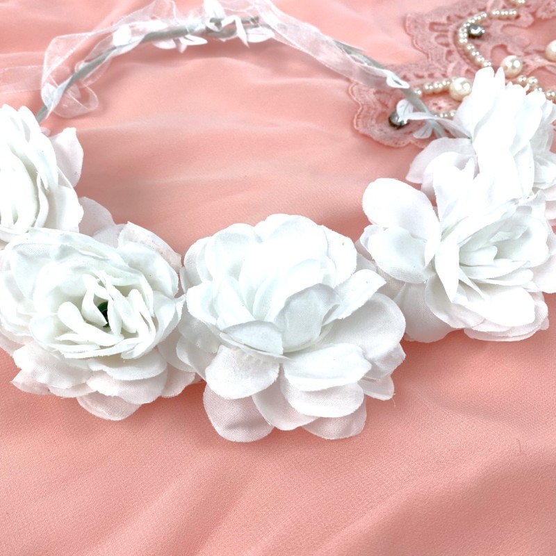 Biały Wianek komunijny WESELNY Sesja zdjęciowa kwiaty