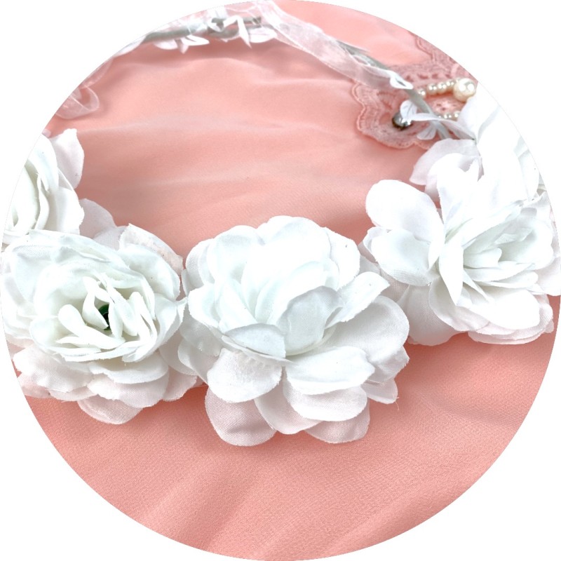 Biały Wianek komunijny WESELNY Sesja zdjęciowa kwiaty