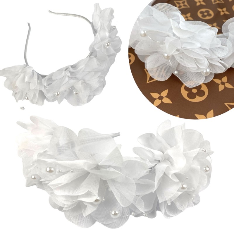 Biały wianek opaska Kwiaty Kwiatki