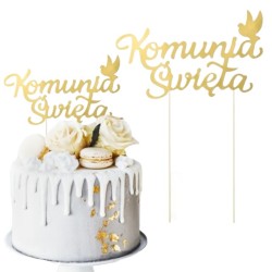 Złoty TOPPER napis KOMUNIA...