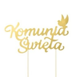 Złoty TOPPER napis KOMUNIA ŚWIĘTA