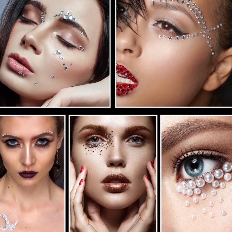 Naklejki DIAMENCIKI kryształki FESTIWAL 3D ART srebrne niebieskie FaceGem