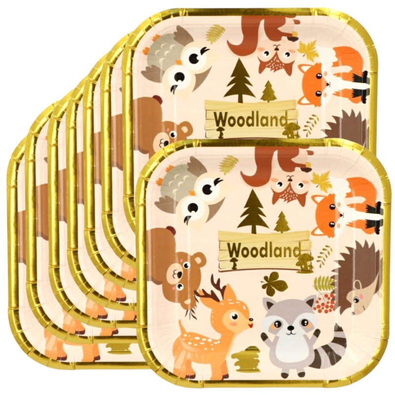Talerzyki papierowe Woodland zwierzęta leśne 18cm SOWA LIS LAS