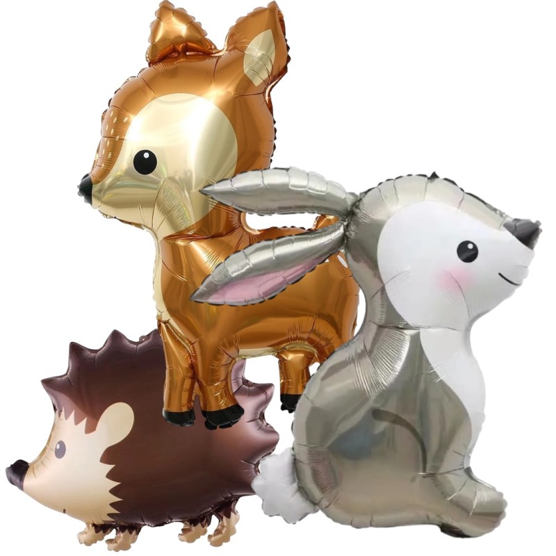 Zestaw balonów na urodziny Woodland cyfra 100cm zwierzęta leśne jeż Zając sarenka