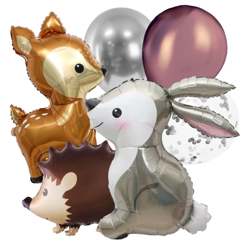 Zestaw balonów na urodziny Woodland zwierzęta leśne sarenka królik jeż