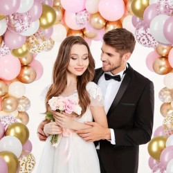 Zestaw Balonów Lateksowych Złote Różowe Konfetti 20 szt.