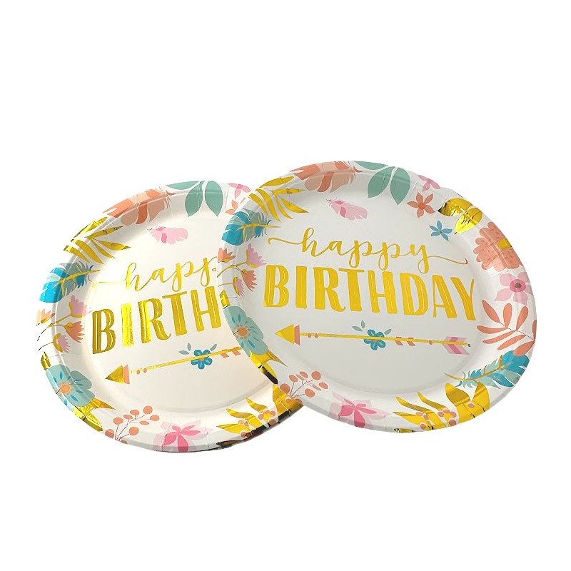 Talerzyki papierowe 10 szt. Happy Birthday 23cm Boho kwiatki