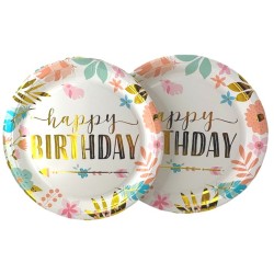 Talerzyki papierowe 10 szt. Happy Birthday 18cm Boho kwiatki