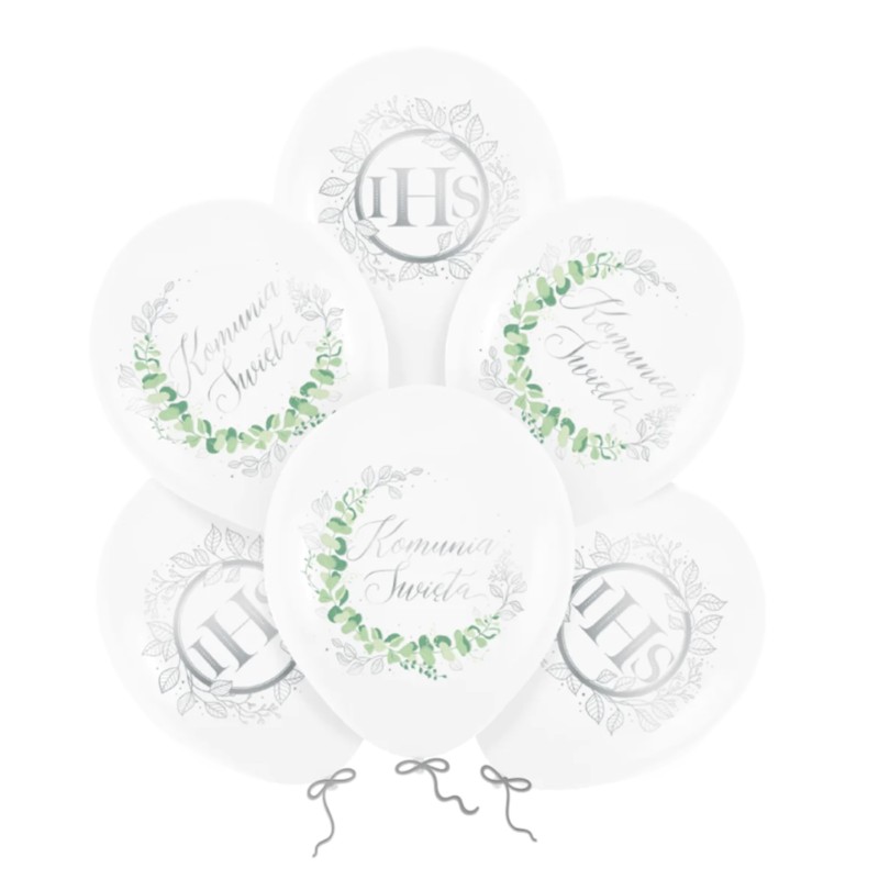 IHS Balony komunijne biodegradowalne Eukaliptus srebrny 12cali 6szt