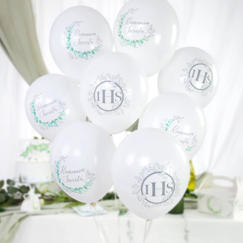 IHS Balony komunijne biodegradowalne Eukaliptus srebrny 12cali 6szt