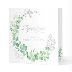 IHS Zaproszenie na komunię Eukaliptus srebrny Pierwsza Komunia Święta