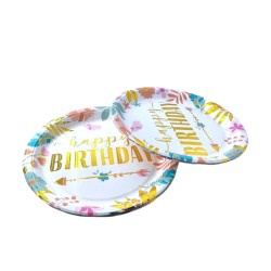 Talerzyki papierowe 10 szt. Happy Birthday 23cm Boho kwiatki