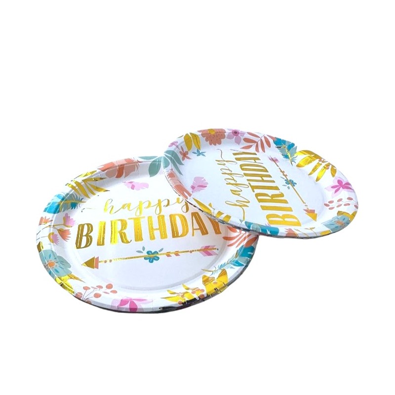 Talerzyki papierowe 10 szt. Happy Birthday 23cm Boho kwiatki