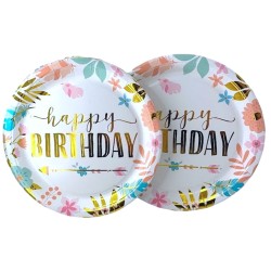Talerzyki papierowe 10 szt. Happy Birthday 23cm Boho kwiatki